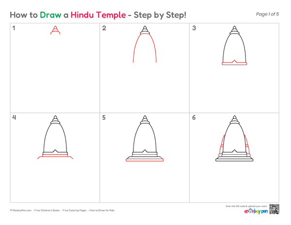Easy Hindu Temple drawing for children