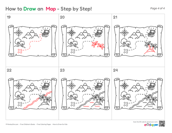 Easy map drawing idea for kids using simple lines and shapes.
