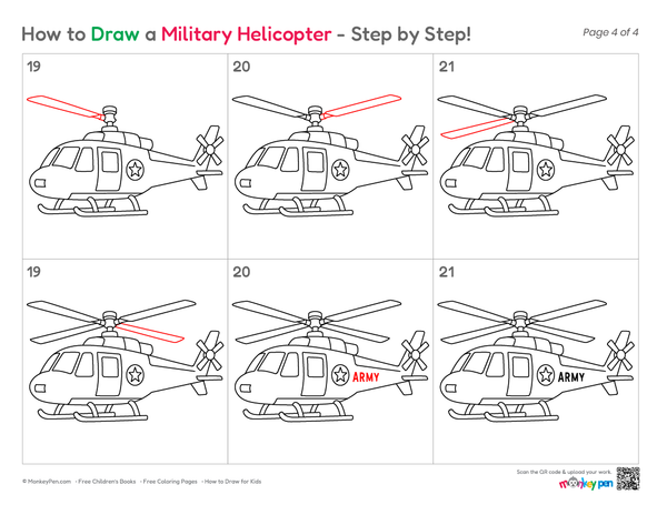 How to Draw a Military Helicopter – Easy Step-by-Step Helicopter Drawing for Kids