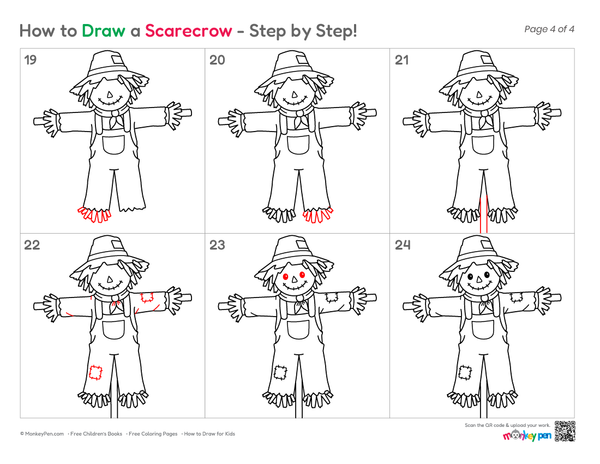 How to Draw a Scarecrow – Simple Step-by-Step Farm Drawing for Kids