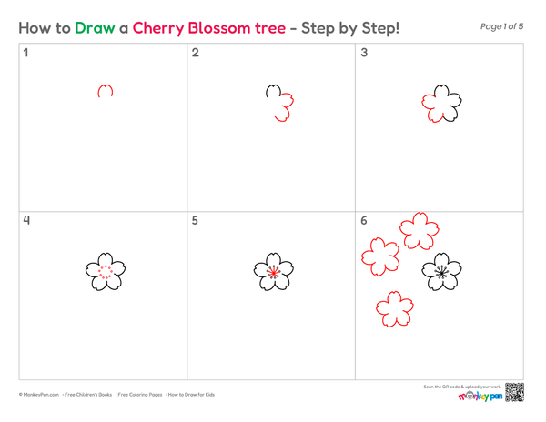 Simple spring cherry blossom tree coloring page.