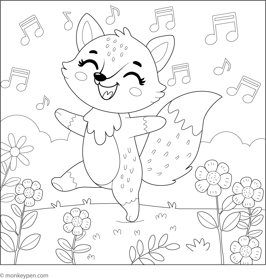 Dancing Fox Coloring Page Free Printable PDF For Kids dancing-fox-coloring-page-free-printable-pdf-for-kids