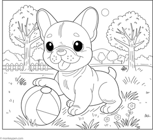 French Bulldog with a Ball coloring page – free printable for kids to color and enjoy
