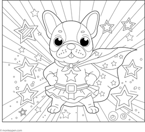 French Bulldog in a Superhero Cape coloring page – free printable for kids to color and enjoy