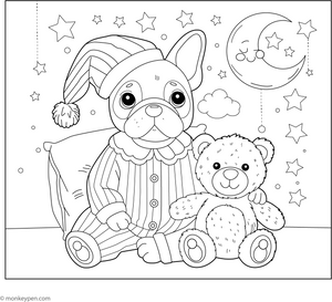 French Bulldog in Pyjamas coloring page – free printable for kids to color and enjoy