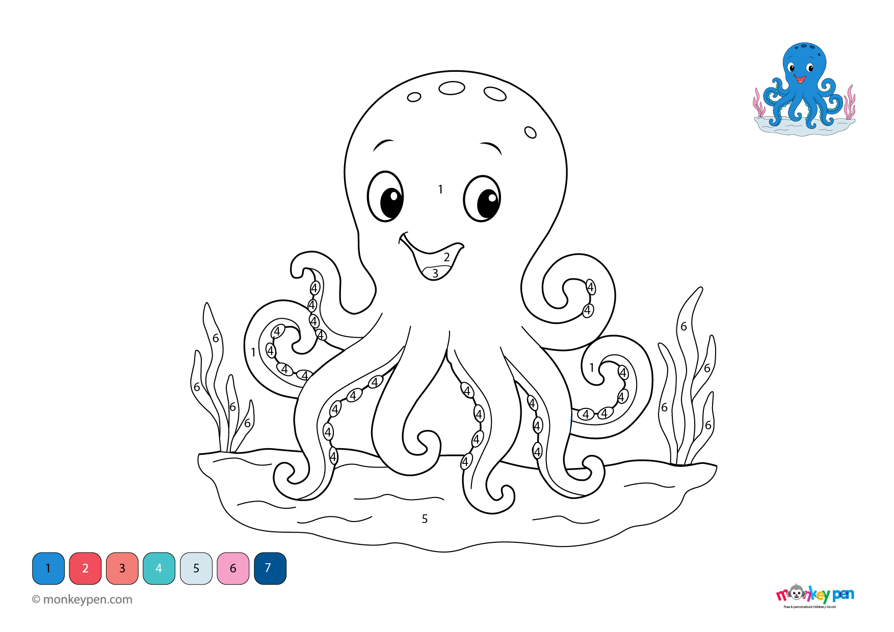 Color The Octopus Octopus | Color-by-Number Ocean Activity