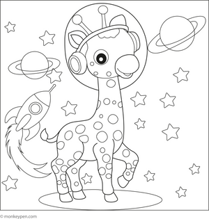 Giraffe in Space coloring page – free printable for kids to color and enjoy