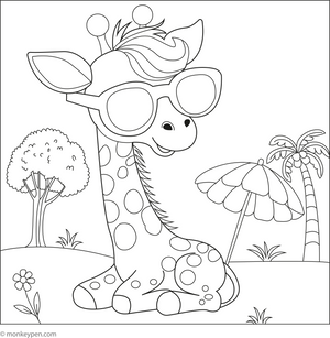 Giraffe with Sunglasses coloring page – free printable for kids to color and enjoy