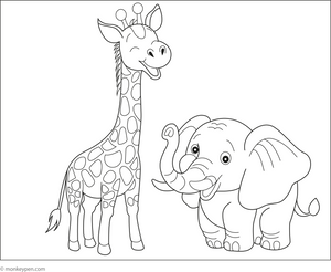 Giraffe and an Elephant coloring page – free printable for kids to color and enjoy