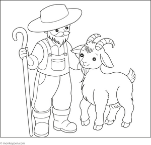 Goat and farmer coloring page – free printable for kids to color and enjoy
