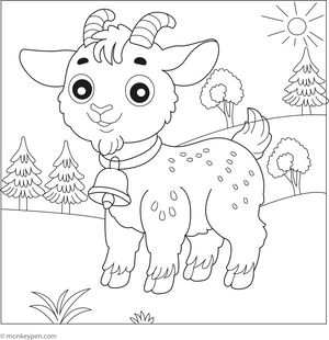 Goat with a Bell coloring page – free printable for kids to color and enjoy