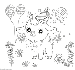 Goat with a Party Hat coloring page – free printable for kids to color and enjoy