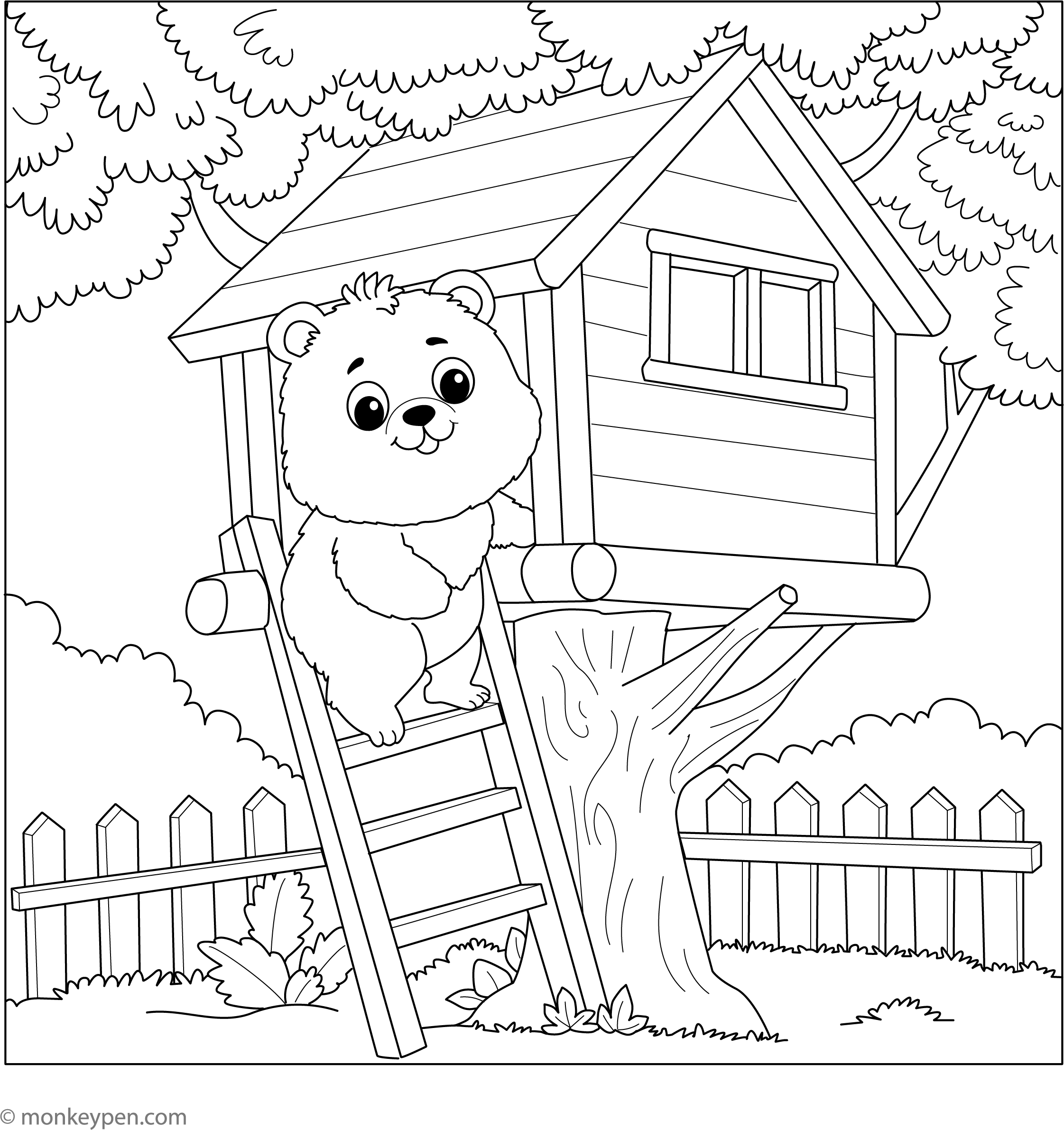 Tree House Colouring In Treehouse Clipart Black And White