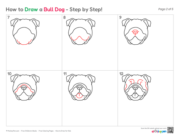 Creative bulldog doodle idea for kids art and colouring practice.
