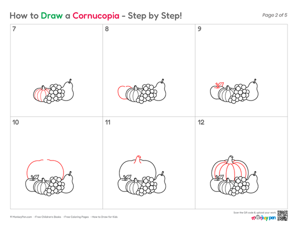 How to Draw a Cornucopia – Step-by-Step Harvest Drawing for Kids