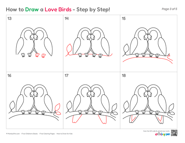 How to Draw Love Birds – Easy Step-by-Step Bird Drawing for Kids
