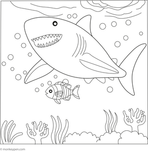 Megalodon Swimming in the Deep coloring page – free printable for kids to color and enjoy
