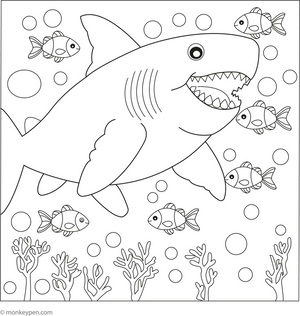 Megalodon Hunting Scene coloring page – free printable for kids to color and enjoy