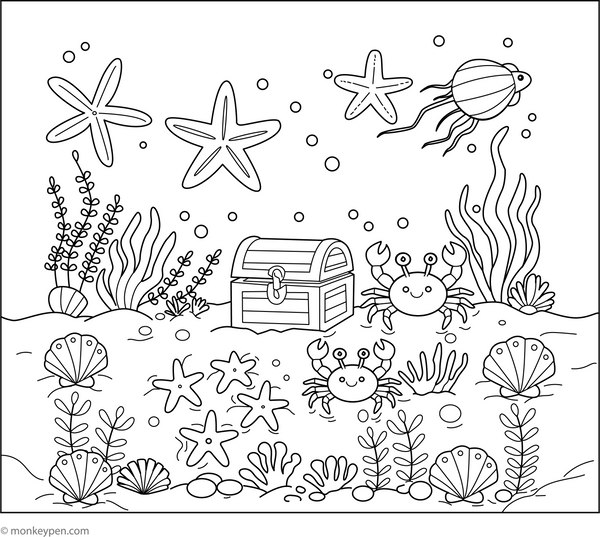Ocean Floor coloring page – free printable for kids to color and enjoy