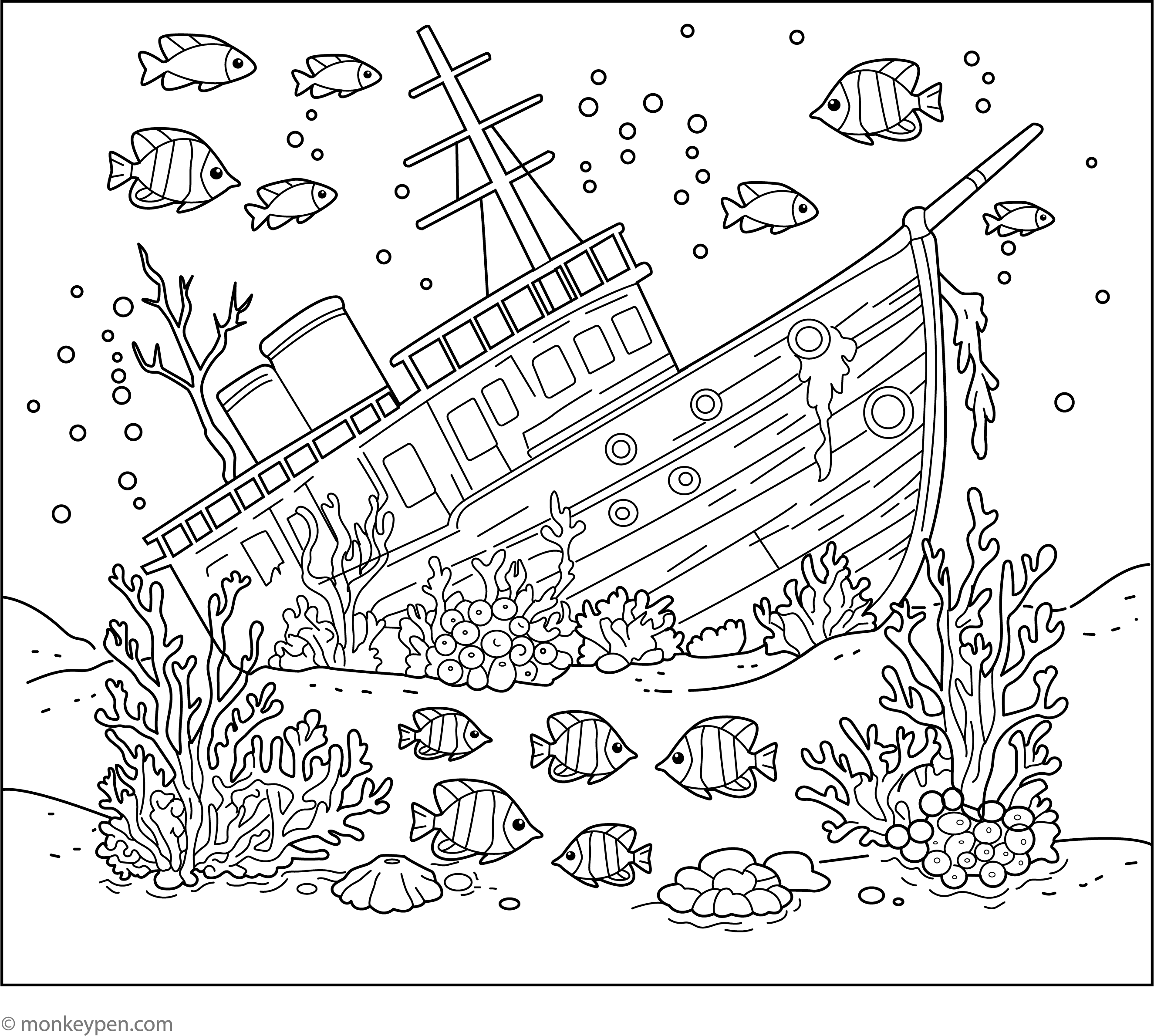 Sunken Ship Coloring Page Free Sunken Ship Coloring Pag Vector Images