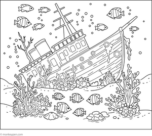 Sunken Ships coloring page – free printable for kids to color and enjoy