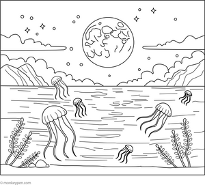 Ocean Night Sky coloring page – free printable for kids to color and enjoy