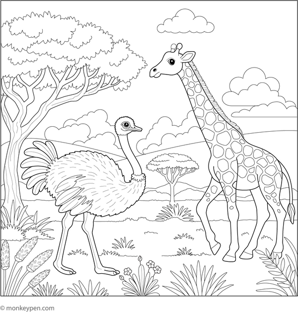 Ostrich Coloring Book