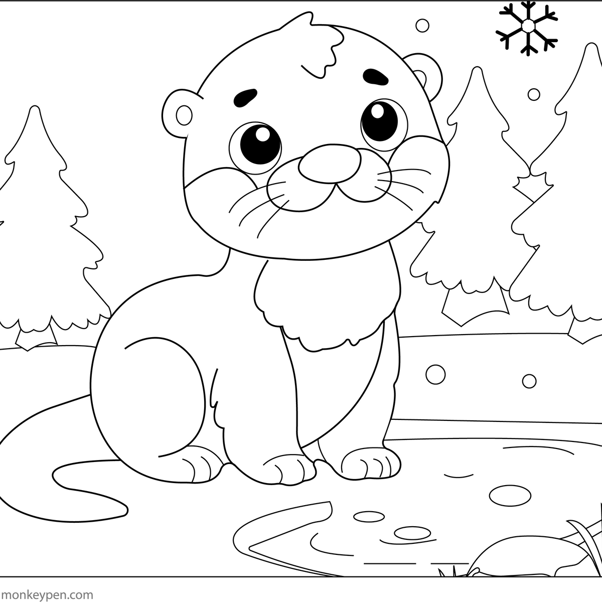 Printable Otter in Winter Coloring Page PDF for Children