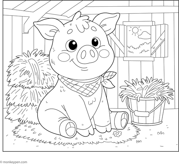 Pig in a Barn coloring page – free printable for kids to color and enjoy