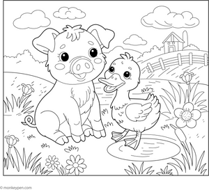 Pig and Duck Friends coloring page – free printable for kids to color and enjoy