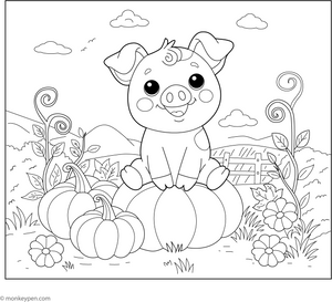 Pig in a Pumpkin Patch coloring page – free printable for kids to color and enjoy
