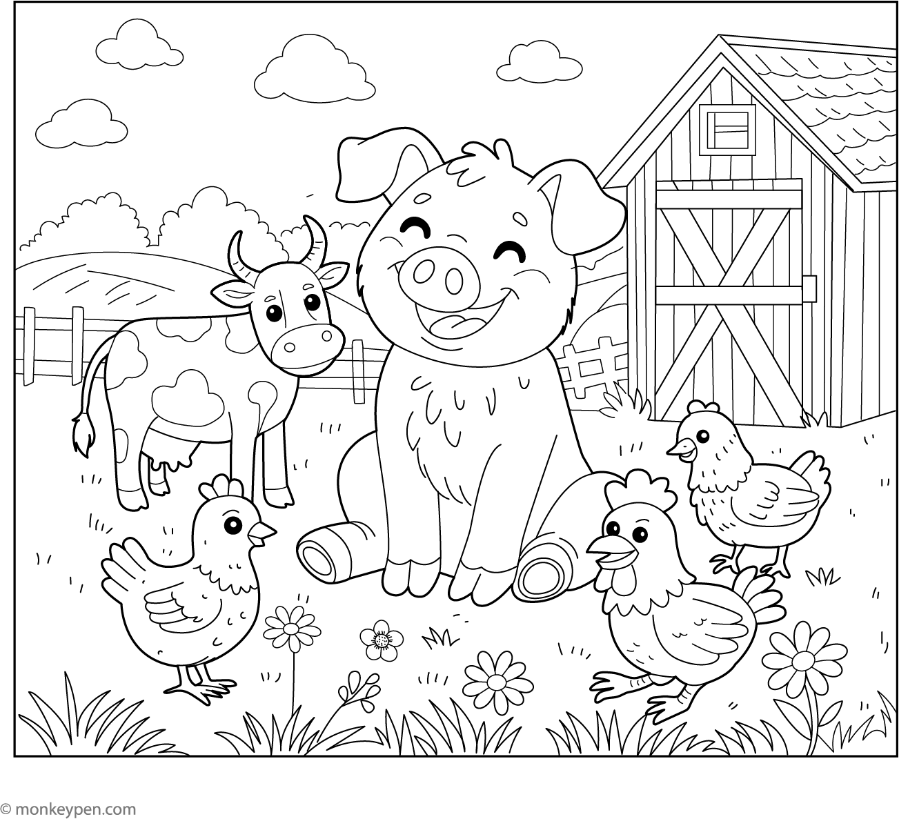 A detailed look at farm coloring pages for preschoolers.