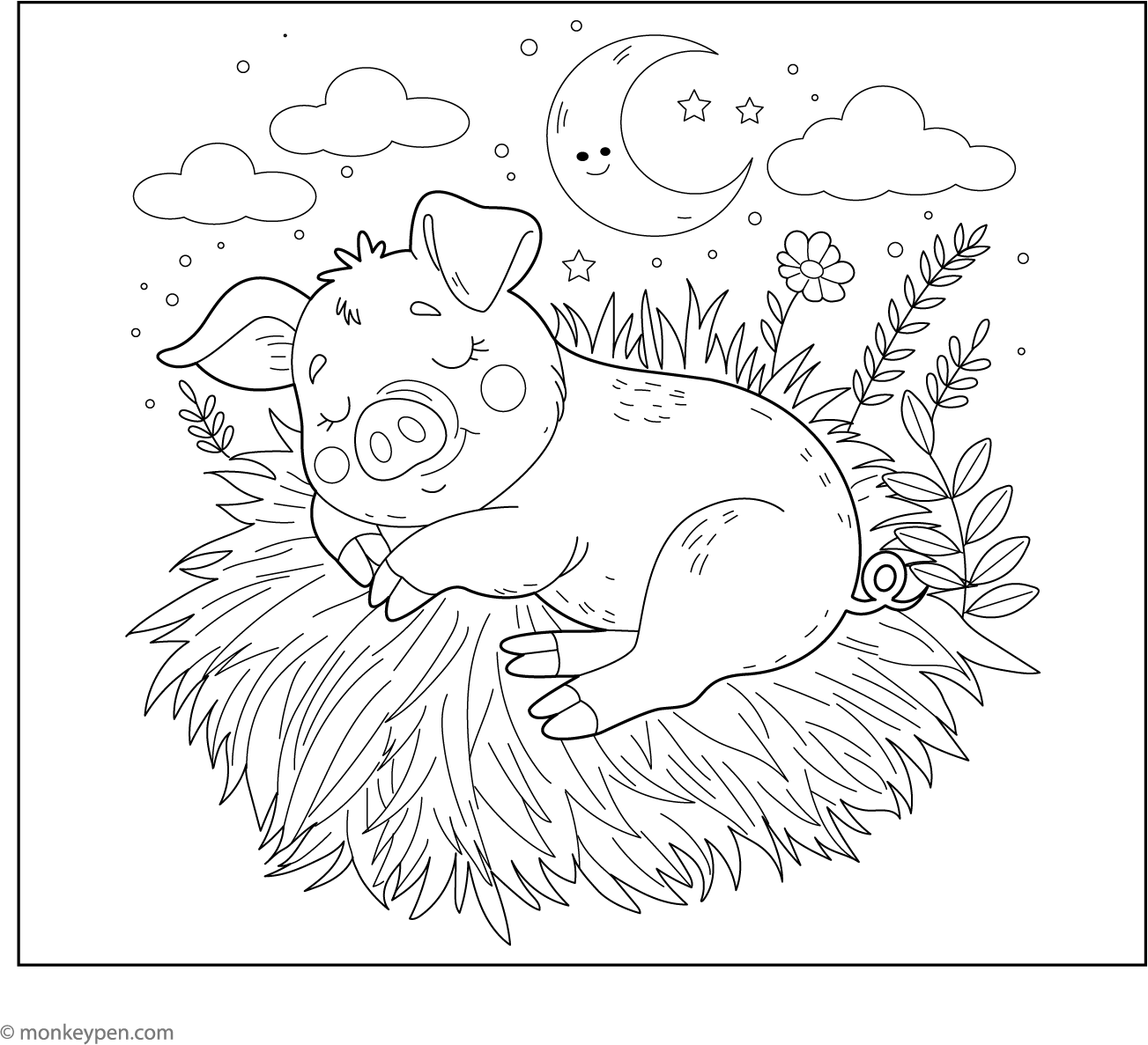 Sleeping Pig Adorable Farm Animal Coloring Page For Kids sleeping-pig-adorable-farm-animal-coloring-page-for-kids