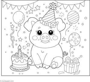 Pig with a Party Hat coloring page – free printable for kids to color and enjoy