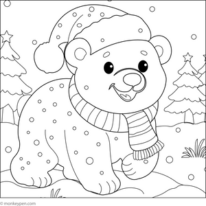 Happy Polar Bear in the Snow coloring page – free printable for kids to color and enjoy