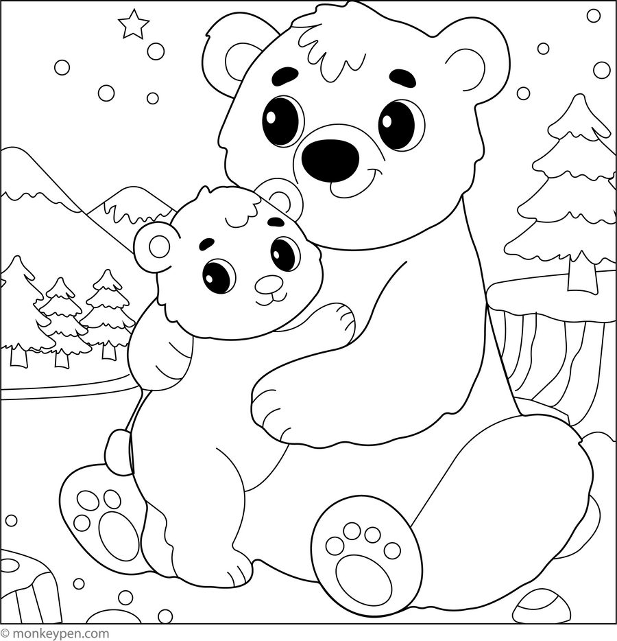 Polar Bear with a Cub – Fun and Adorable Coloring Page for Kids
