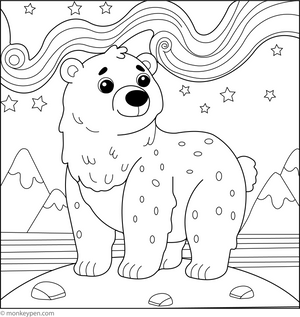 Polar Bear Under the Northern Lights coloring page – free printable for kids to color and enjoy