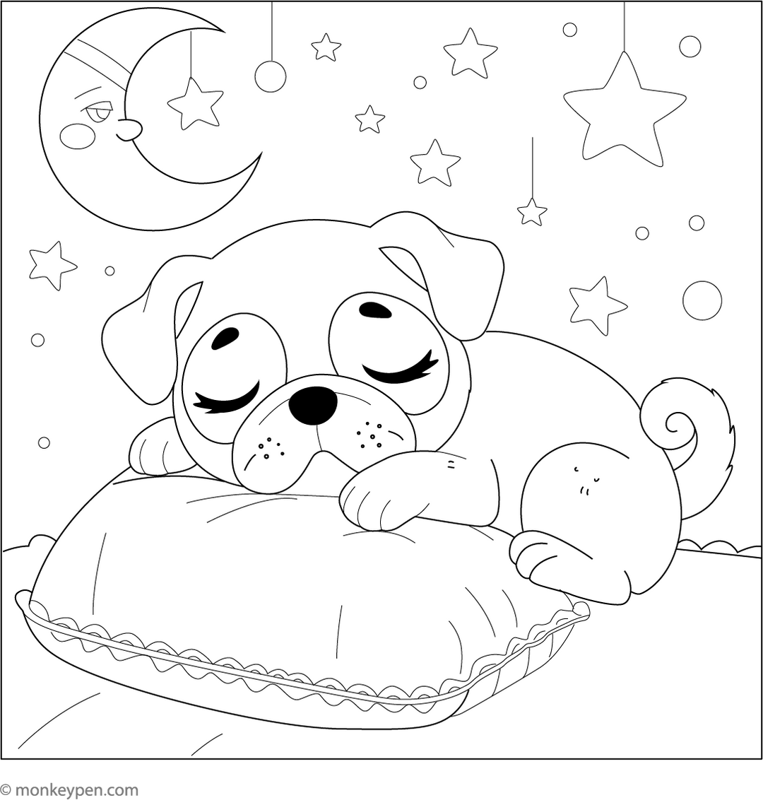 Sleeping Pug Adorable Dog Coloring Page For Kids Sleeping pug adorable dog coloring page for kids