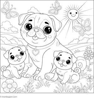 Pug Family coloring page – free printable for kids to color and enjoy