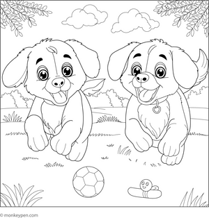 Playful Puppies coloring page – free printable for kids to color and enjoy