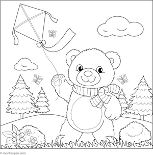 Bear with a Kite Coloring Page – fun and educational printable for children