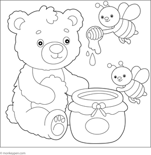 Bear Eating Honey Coloring Page