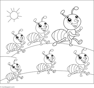 Ants Marching in a Line Coloring Page