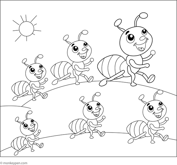 Ants Marching in a Line Coloring Page