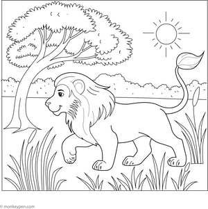 Lion in the Wild Coloring Page