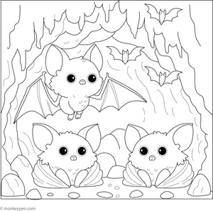 Bat Family in a Cave Coloring Page