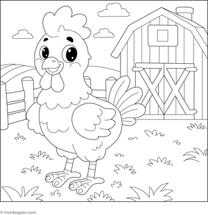 Chicken in a Barnyard Coloring Page