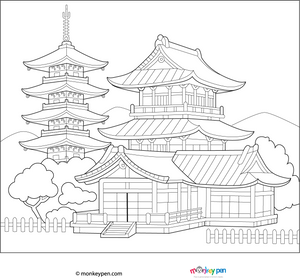 Kyoto Temple Coloring Page
