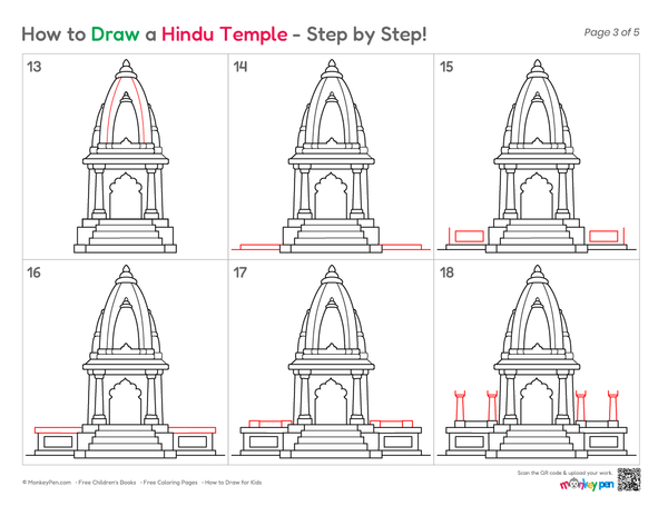 Beginner-friendly Hindu Temple drawing for children
