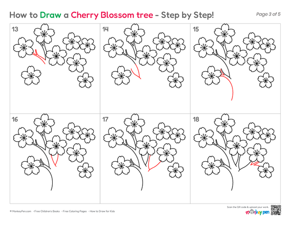 Cute cherry blossom tree coloring sheet for kids.
